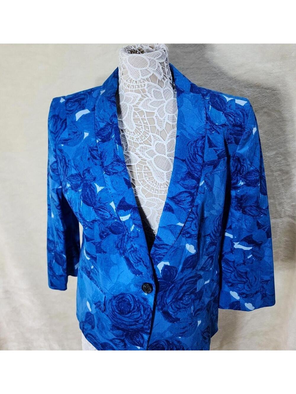 Nine West EUC 3/4 sleeve blue floral short blazer jacket 14